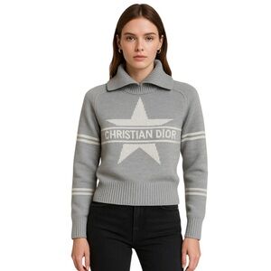 Theao Laug Gray Mock Neck wool & Rayon mix Knit Sweater logo fitted waist sz S